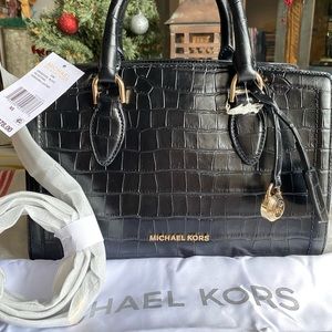 MK Zoe Medium Crokodile Leather Satchel